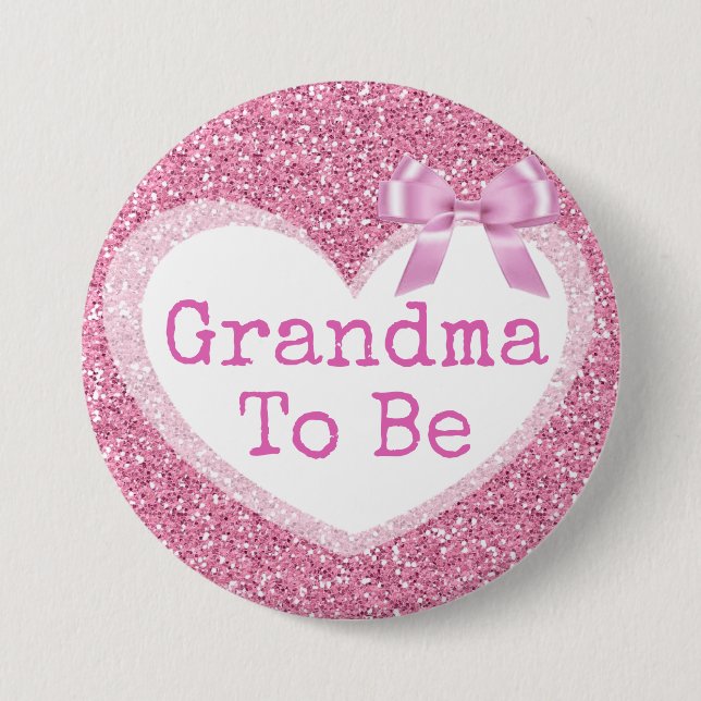 Grandma to be Pink Bow Baby Shower Button (Front)