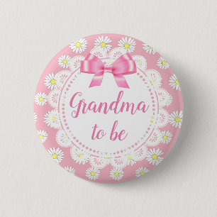 Grandma to be Pink Daisies Baby Shower Button