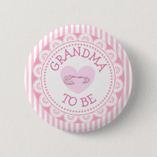 Grandma to Be Pink Heart Baby Shower Button