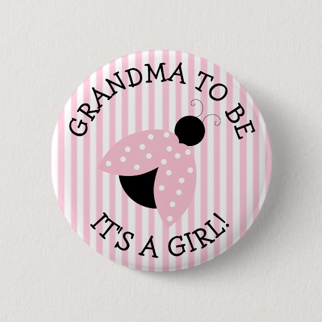 "Grandma To Be" Pink Ladybug Baby Shower Button (Front)