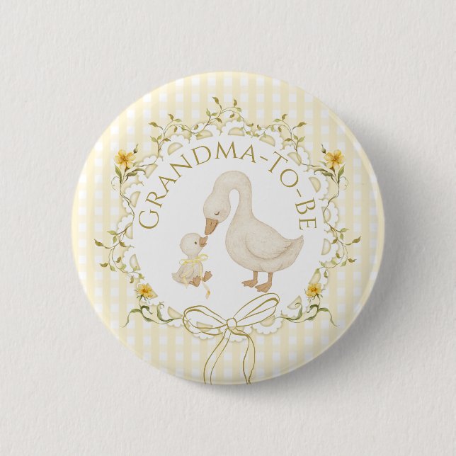Grandma to be Silly Goose Gingham Baby Shower 6 Cm Round Badge (Front)