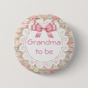 Grandma to be Tan and Pink Bow Baby Shower Button