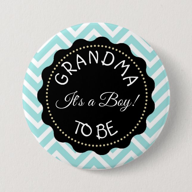 Grandma to  be teal Chevron Baby Shower button (Front)