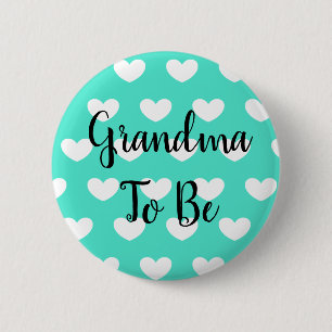 Grandma to be Teal Hearts Baby Shower Button