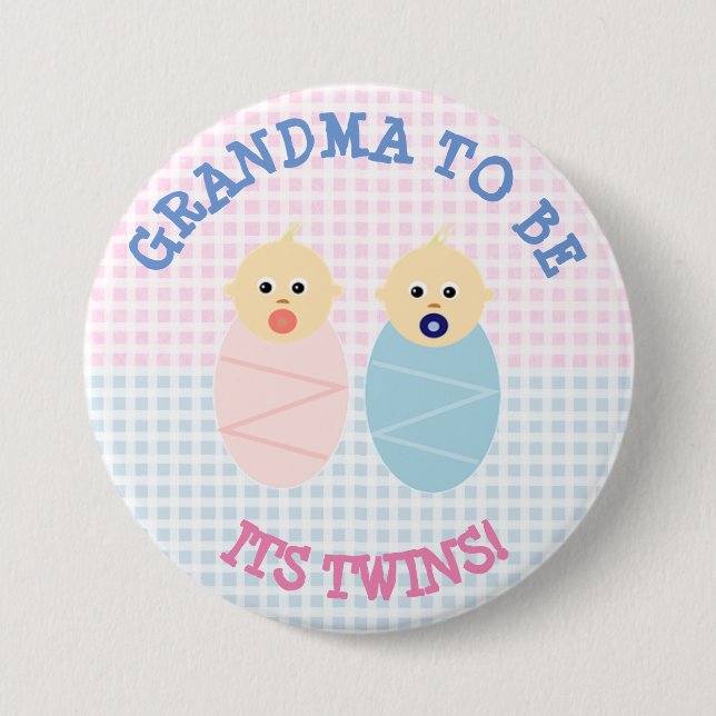 Grandma to be to twins boy and girl Button (Front)