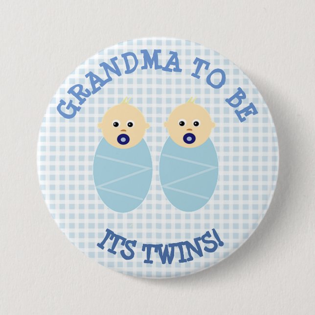Grandma to Be Twin Boys Blue Baby Shower Button (Front)