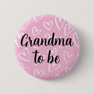 Grandma to be white Hearts pink Baby Shower 6 Cm Round Badge
