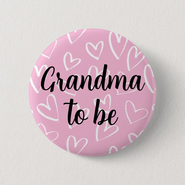 Grandma to be white Hearts pink Baby Shower  6 Cm Round Badge (Front)