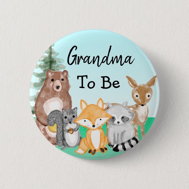 Grandma To Be | Woodland Creatures Baby Shower   6 Cm Round Badge (Front)