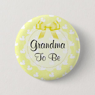 Grandma to be Yellow Bow and baby Ducks Button