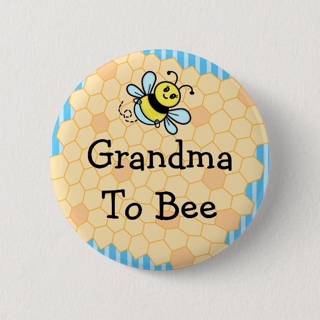 Grandma to Bee Blue Honeycomb Baby Shower  Button (Front)