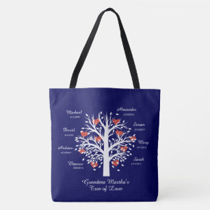 Grandma Tree (hearts) custom names/dates Tote Bag