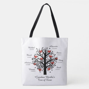 Grandma Tree (hearts) custom names/dates Tote Bag
