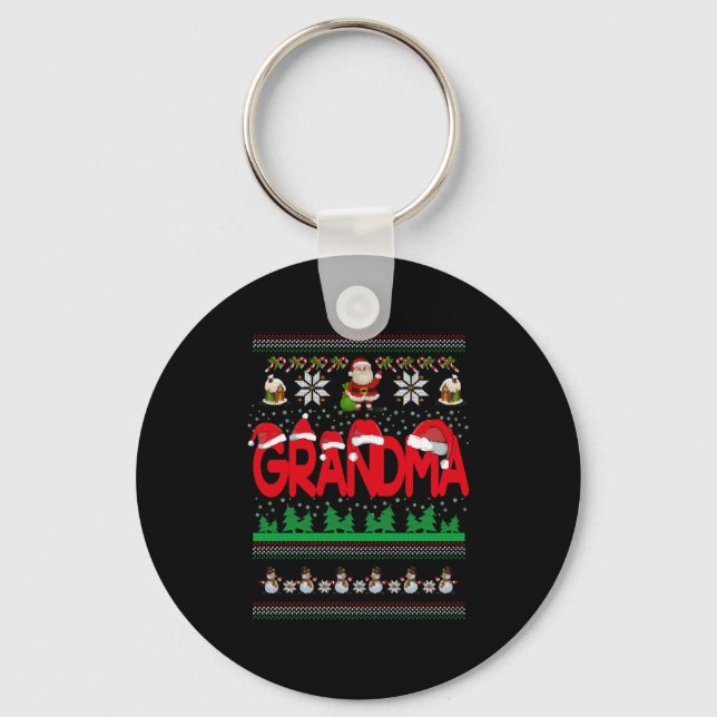 Grandma Ugly Christmas Sweater Key Ring (Front)
