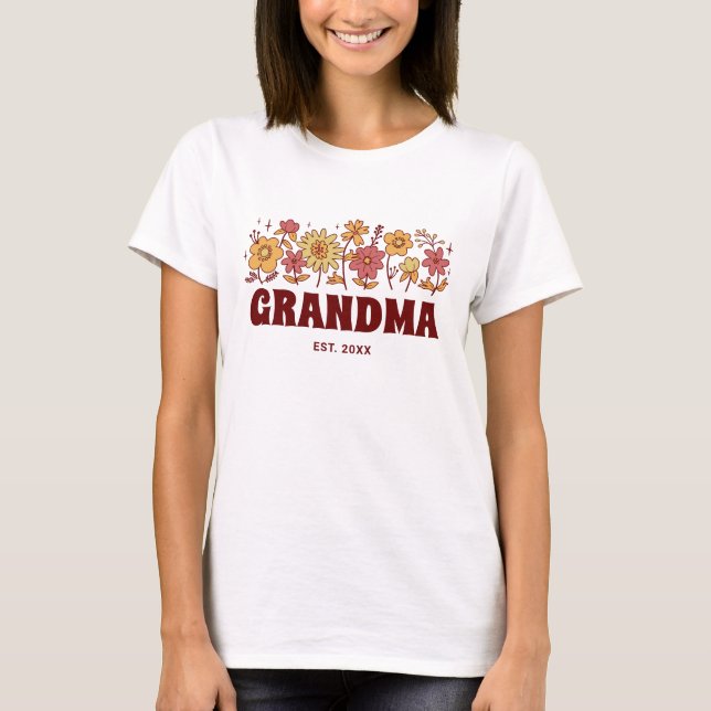 Grandma Vintage Floral Groovy Flower Custom Text T-Shirt (Front)