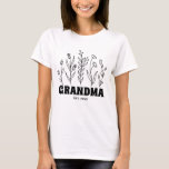 Grandma Vintage Floral Simple Flower Doodle Custom T-Shirt<br><div class="desc">Celebrate the love and joy of grandmotherhood with this Custom Grandma T-shirt. Whether you go by Grandma, Granny, Mimi, Nana, Gigi, or Abuela, this personalised gift for new grandmas is designed to make your heart bloom with happiness. Embrace the timeless beauty of our vintage floral design. The delicate, handcrafted wildflowers...</div>