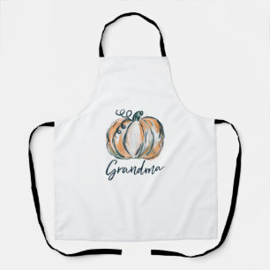 Grandma Watercolor Pumpkin Fall Thanksgiving Hallo Apron