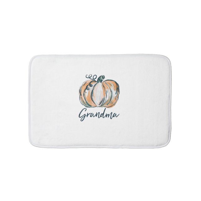 Grandma Watercolor Pumpkin Fall Thanksgiving Hallo Bath Mat (Front)
