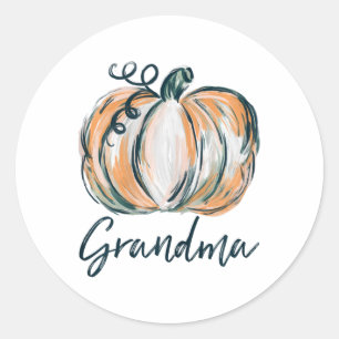 Grandma Watercolor Pumpkin Fall Thanksgiving Hallo Classic Round Sticker