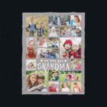 Grandma We Love You 19 Photo Collage Custom Colour Fleece Blanket<br><div class="desc">Create a modern, unique, photo keepsake blanket for a special grandmother utilising this easy-to-upload photo collage template with 19 pictures in a variety of shapes and sizes with the title WE LOVE YOU GRANDMA in fancy calligraphy typography accented with hearts in your choice of colours (shown in white against grey)....</div>