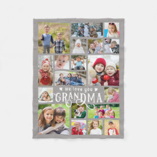 Grandma We Love You 19 Photo Collage Custom Colour Fleece Blanket