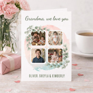 Grandma we love you 6 Photo Collage Eucalyptus Card