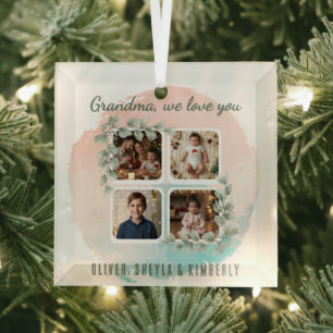 Grandma we love you 6 Photo Collage Eucalyptus Glass Tree Decoration