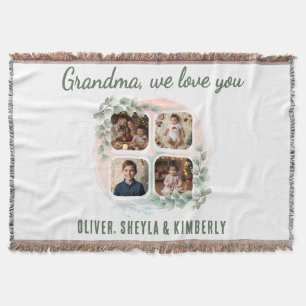 Grandma we love you 6 Photo Collage Eucalyptus Throw Blanket