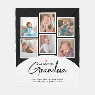 Grandma We Love You 6 Photo Script Black Fleece Blanket