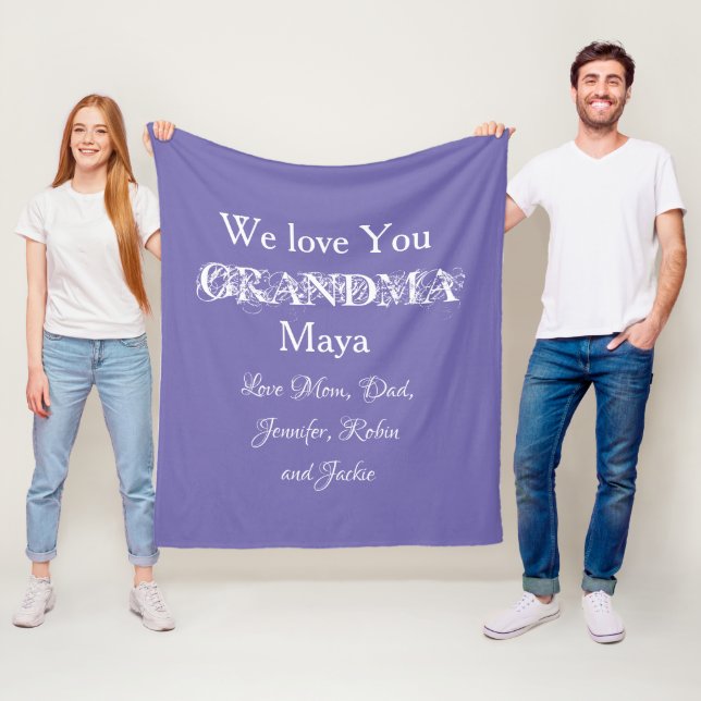 Grandma We Love You Custom Family Names Cute Mauve Fleece Blanket (In Situ)