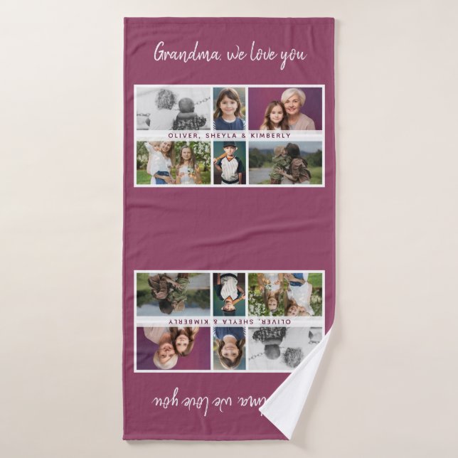 Grandma we love you Grandchildren 6 Photo Collage Bath Towel (Bath Towel)