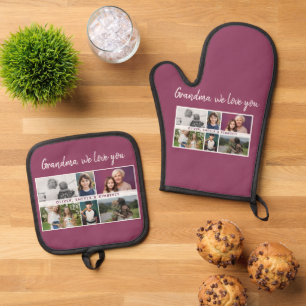Grandma we love you Grandchildren 6 Photo Collage Oven Mitt & Pot Holder Set