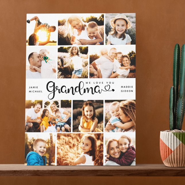 Grandma We Love you Hearts Modern Photo Collage Canvas Print (Creator Uploaded)
