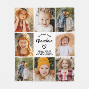 Grandma We Love you Hearts Modern Photo Collage  Fleece Blanket