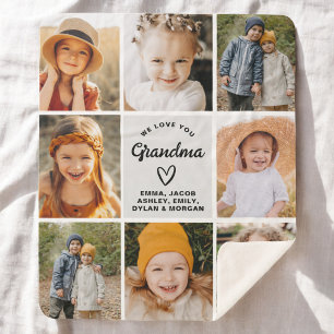 Grandma We Love you Hearts Modern Photo Collage  Sherpa Blanket