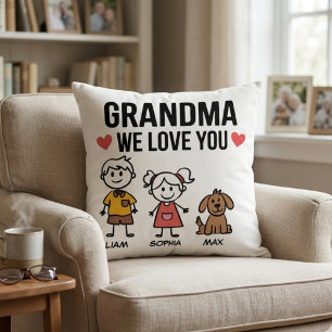 Grandma We Love You Kids Illustration Family Love Cushion