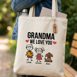 Grandma We Love You Kids Illustration Family  Tote Bag