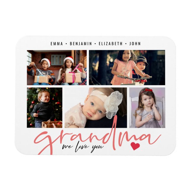 Grandma We Love You Modern Photo Collage Magnet (Horizontal)