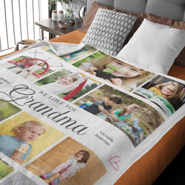 Grandma We Love You Personalised Hearts Fleece Blanket (Persoanlized Grandma Large fleece blanket Add your photos and text.)