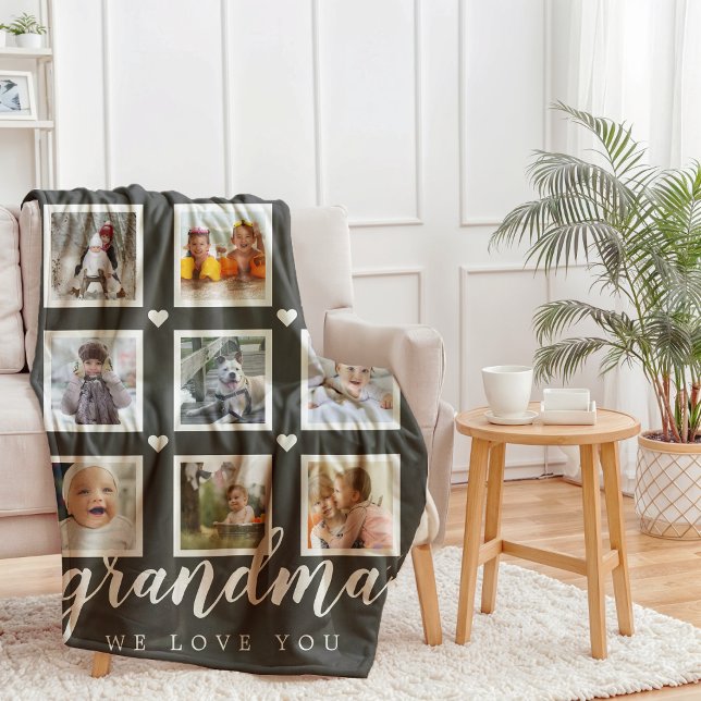 Grandma We Love You Photo Collage Grey Fleece Blanket (Grandma We Love You Photo Collage Gray Fleece Blanket)