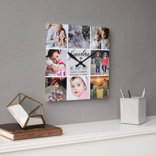 Grandma We Love You Photo Collage Square Wall Clock (Office)