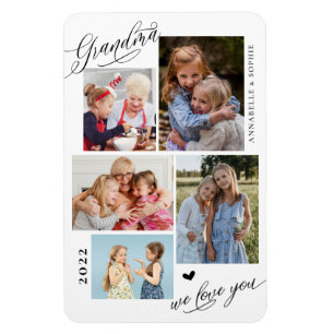 Grandma We Love You Photo Collage Typography  Magnet