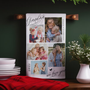 Grandma We Love You Photo Collage Typography   Tea Towel