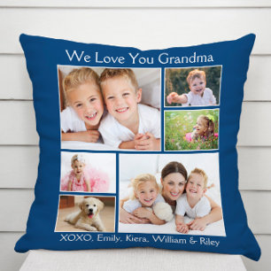 Grandma We Love You Photo Names Personalised Blue Cushion