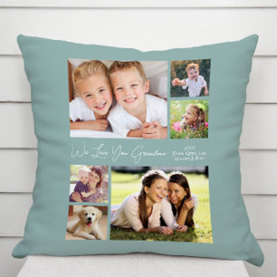 Grandma We Love You Photos Personalised Green Cushion