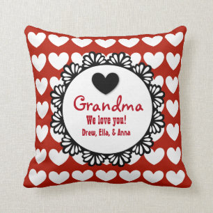 GRANDMA We Love You RED Hearts Lace Pattern E01A Cushion