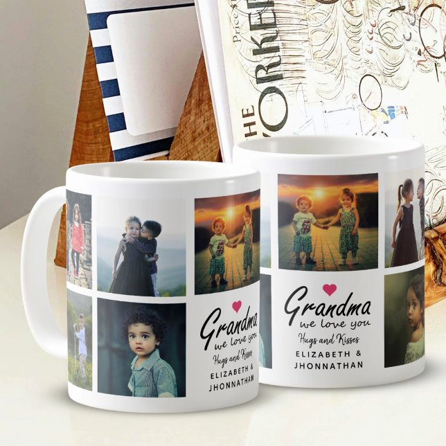 Grandma we love you Script Grandkids Photo Collage Coffee Mug (Creator Uploaded)
