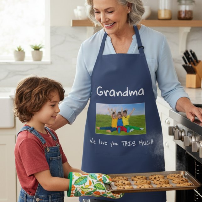 Grandma We Love You This Much Photo Christmas Gift Apron (Creator Uploaded)
