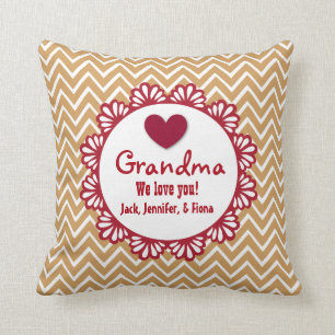 GRANDMA We Love You with Heart and Chevrons B07G1 Cushion
