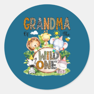 Grandma Wild 1st Birthday Safari Classic Round Sticker